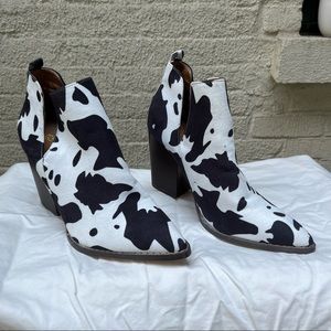 Cow Print Suede High Heeled Ankle Boots